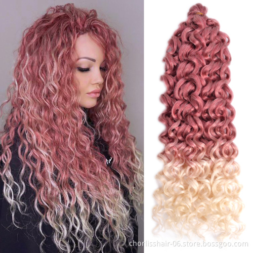 Wholesale High Quality 24 Inch Long Ombre Color Silky Ocean Wave Synthetic Braids Hair Hawaii With Curly Crochet Braiding Hair